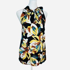 Jennifer Lopez Black Floral Bow Halter Sleeveless Blouse Top XL